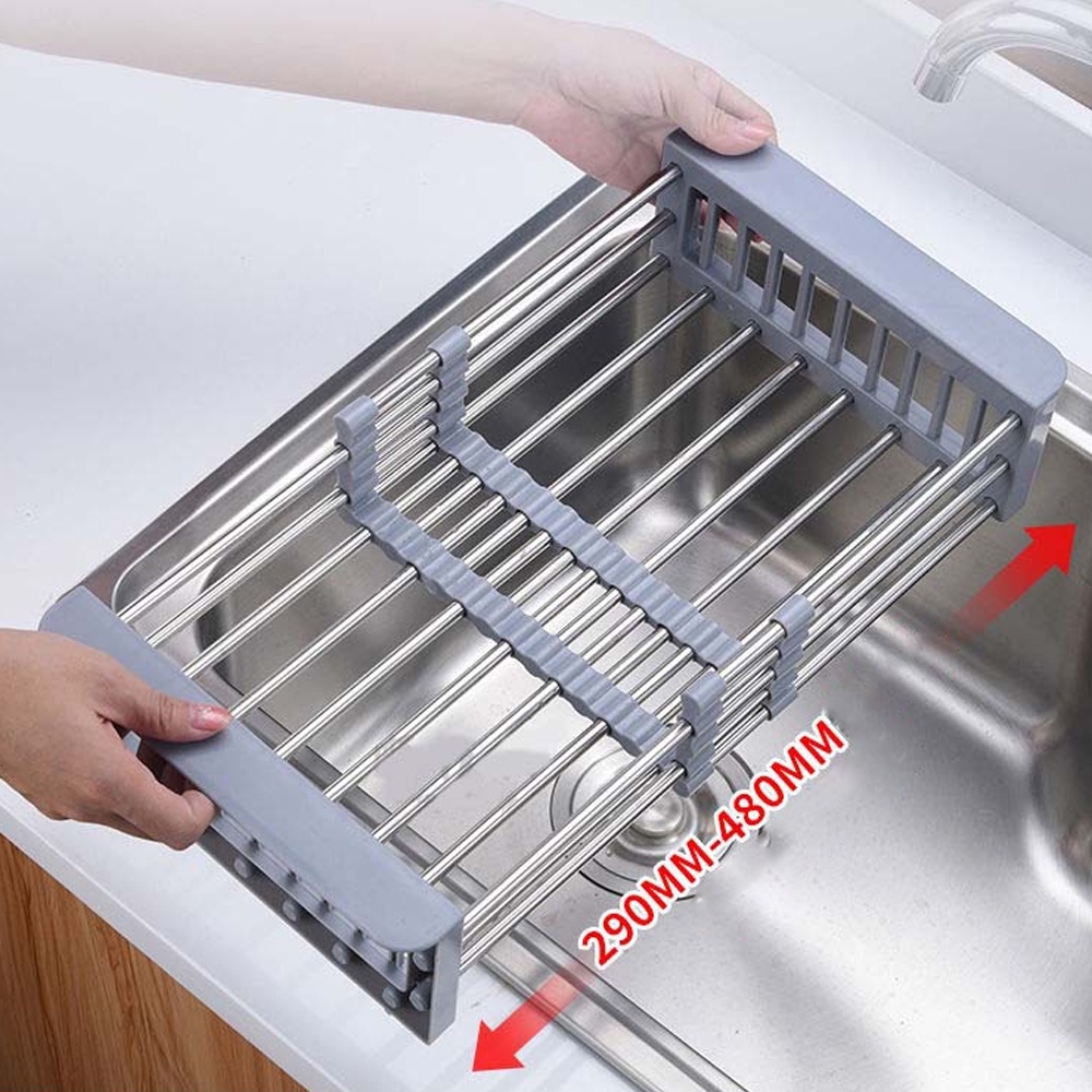 Kệ gác bồn rửa chén bát inox cao cấp gấp gọn thông minh, Kệ inox nhà bếp úp bát đĩa rửa rau trái cây nhanh gọn tiện lợi