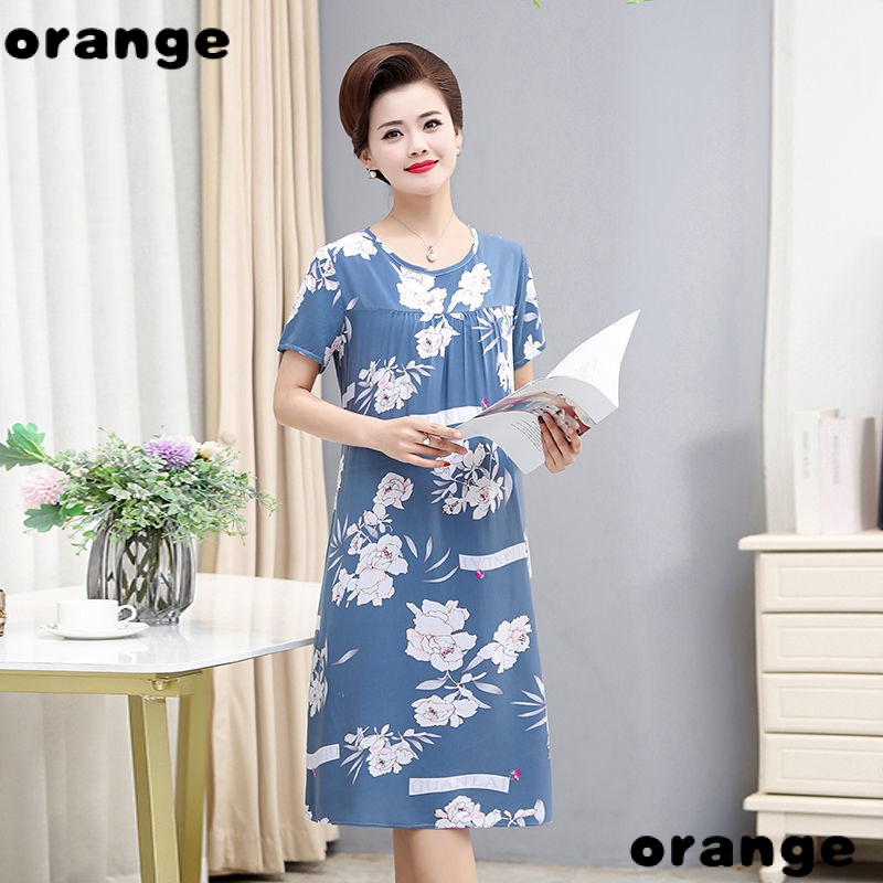 Đầm Ngủ Tay Ngắn Dáng Rộng Chất Lụa Cotton Thời Trang Mùa Hè Cho Nữ Trung Niên Mi