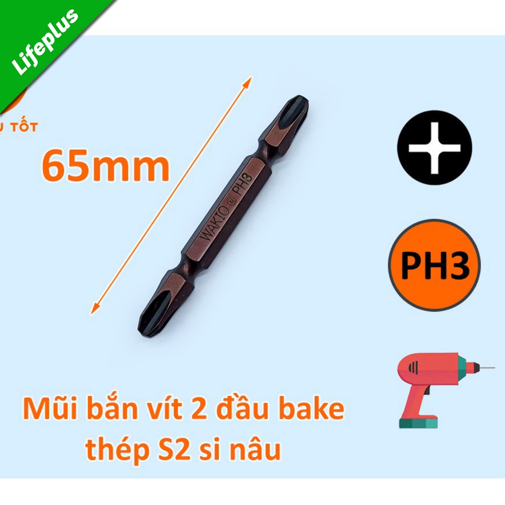 Mũi bắt vít 2 đầu PH3 Wakio dài 65mm