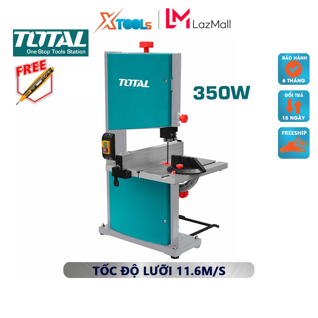 Máy cưa bàn 350W Total TS730301 | máy cưa gỗ điện áp 220-240V ~ 50Hz, tốc độ lưỡi 11,6m/s, răng 6 răng cưa/inch