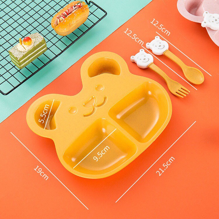 Khay thì dĩa ăn dặm cao cấp Children 3 món chất liệu lúa mạch cho bé