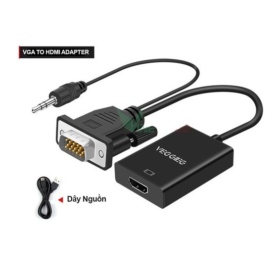 VEGGIEG VGA to HDMI &amp; VGA Adapter with Audio Support VGA to HDMI VGA Splitter 1 in 2 Out