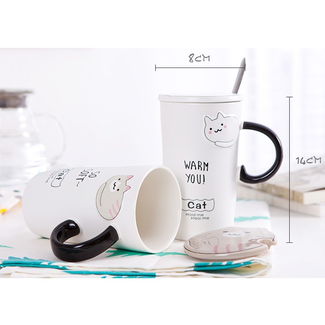 [RẺ VÔ ĐỊCH] Ly mèo, cốc mèo, cốc sứ uống nước mèo mập quai đen 450ml