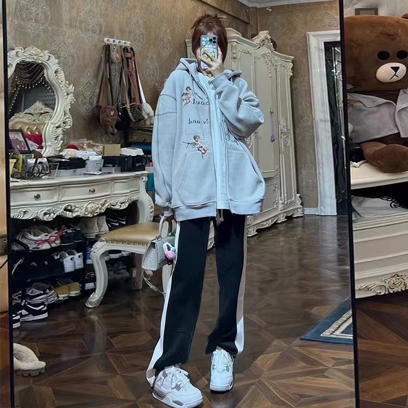 【ZHELIHANGFEI】Quần Dài Lưng Cao Ống Rộng Màu Đen Thời Trang Trẻ Trung