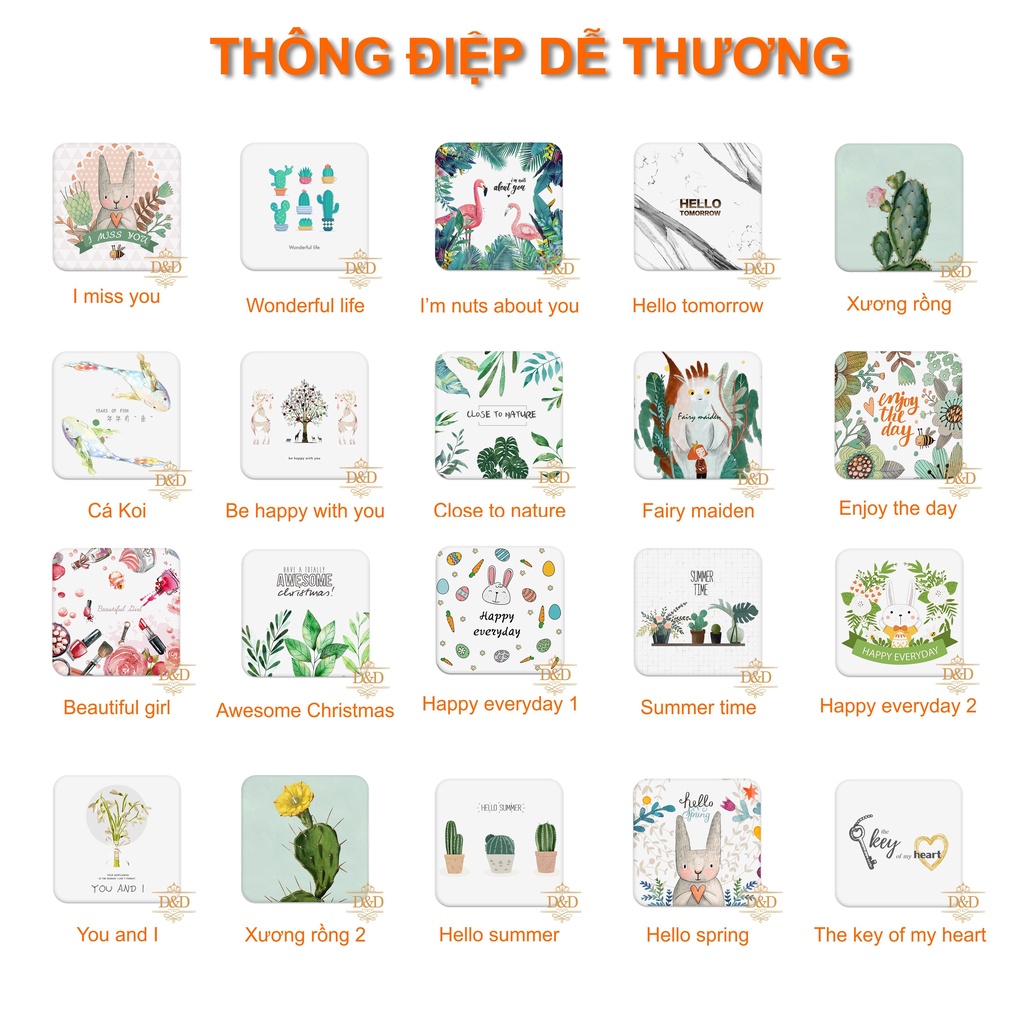 Lót ly, cốc Diatomite siêu hút nước họa tiết, thông điệp dễ thương
