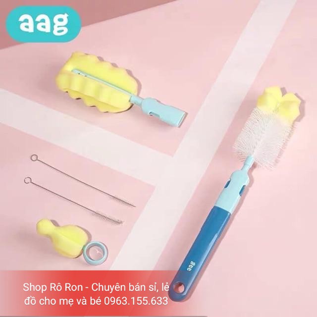 Set cọ rửa bình sữa AAG - Bộ cọ bình sữa đầu mút 5 chi tiết - Shoproron