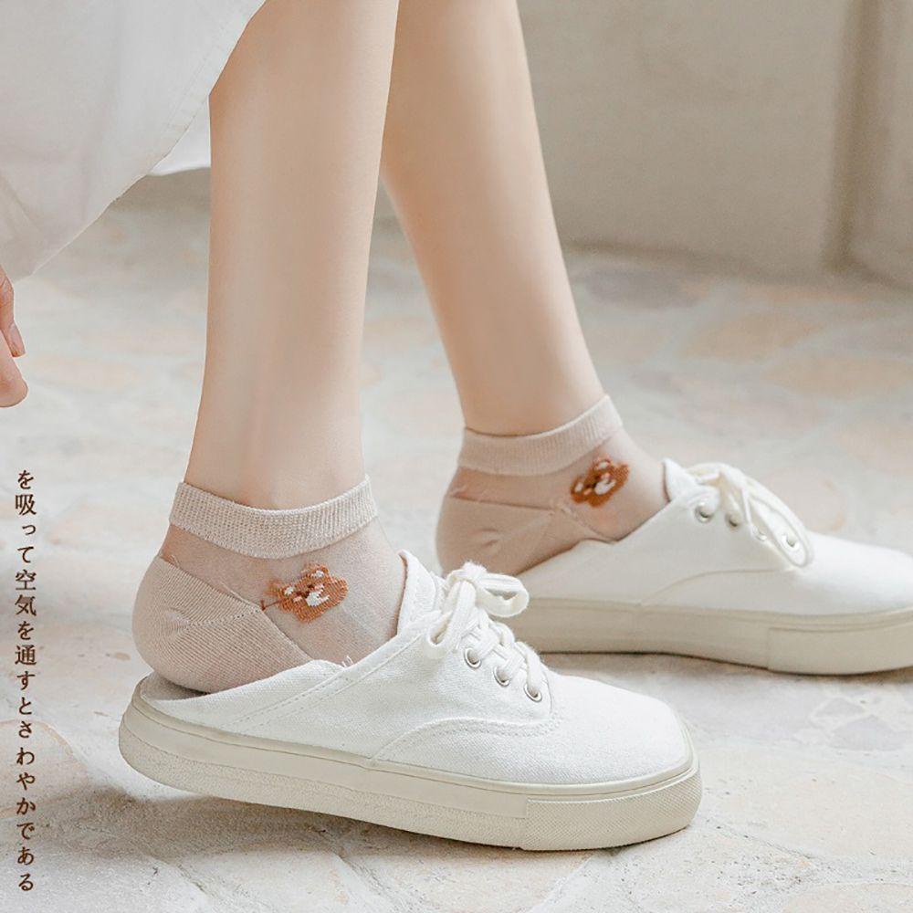Vớ Lụa Thủy Tinh Mỏng Cổ Ngắn In Hình Gấu Ngọt Ngào Thời Trang Cho Nữ