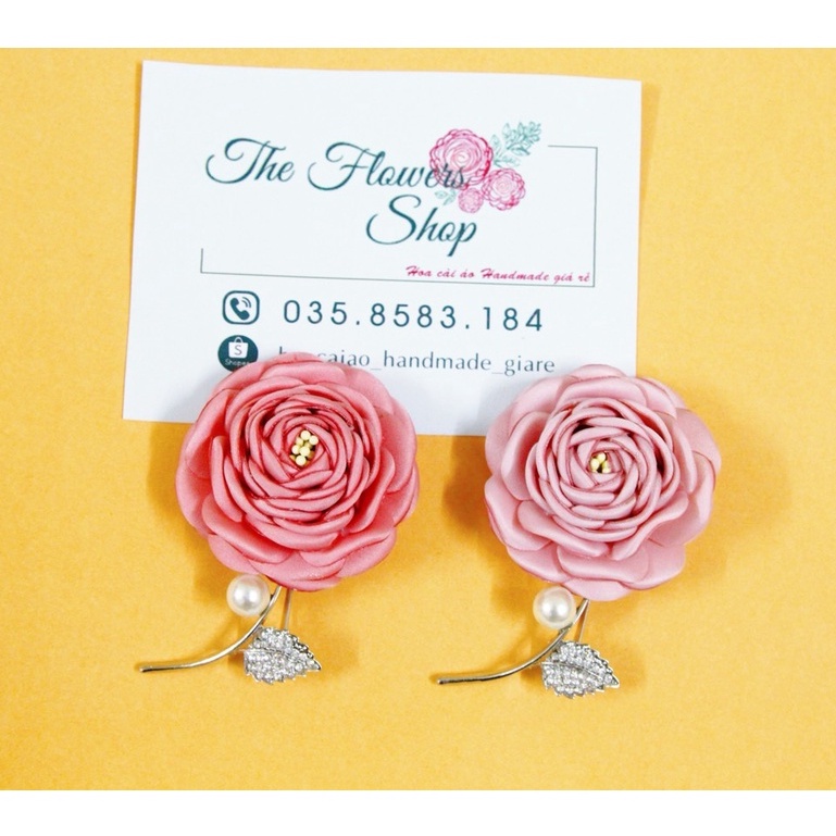 Trâm cài - Hoa cài áo handmade phụ kiện thời trang siêu xinh mẫu hoa hồng trà cành đá cong kim liền tone hồng đỏ