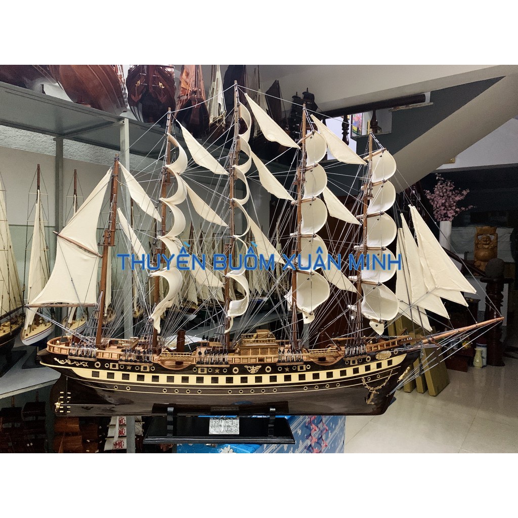 Mô Hình Thuyền Buồm Gỗ Phong Thuỷ France 2  -Pháp - Hàng VIP Xuất Khẩu - Gỗ Muồng Đen
