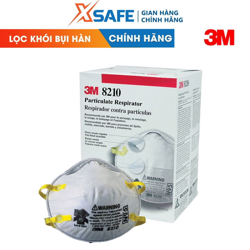 [10 cái] Khẩu trang lọc bụi 3M 8210 N95 lọc bụi PM 2.5 - Kháng khuẩn nấm mốc - hiệu suất lọc 95% - xsafe