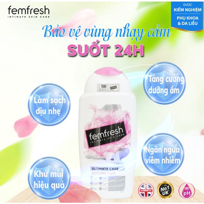 Dung dịch vệ sinh phụ nữ cao cấp Femfresh Soothing Wash 250ml - Hồng