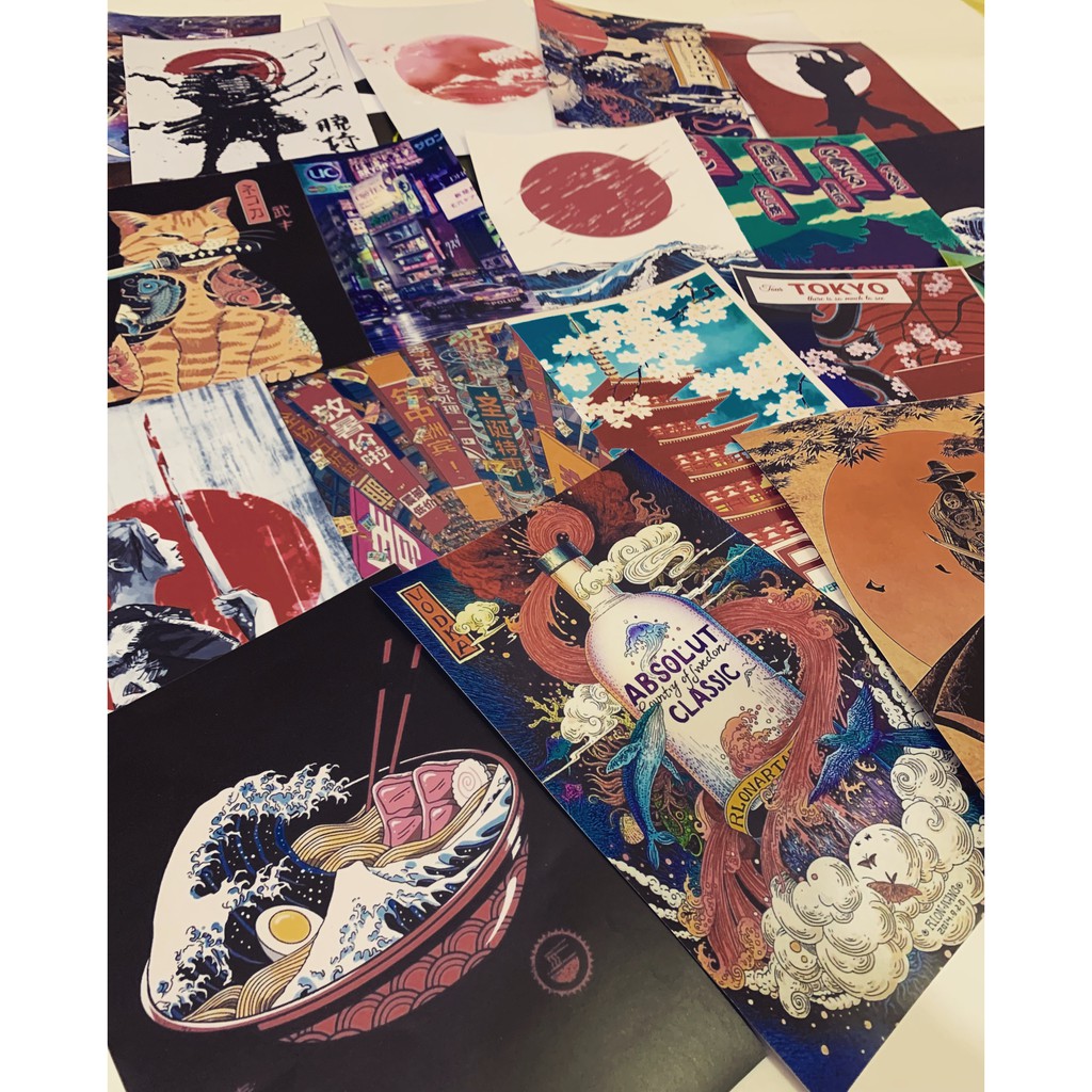 Set 25 hình dán Decal chủ đề JAPAN khổ lớn