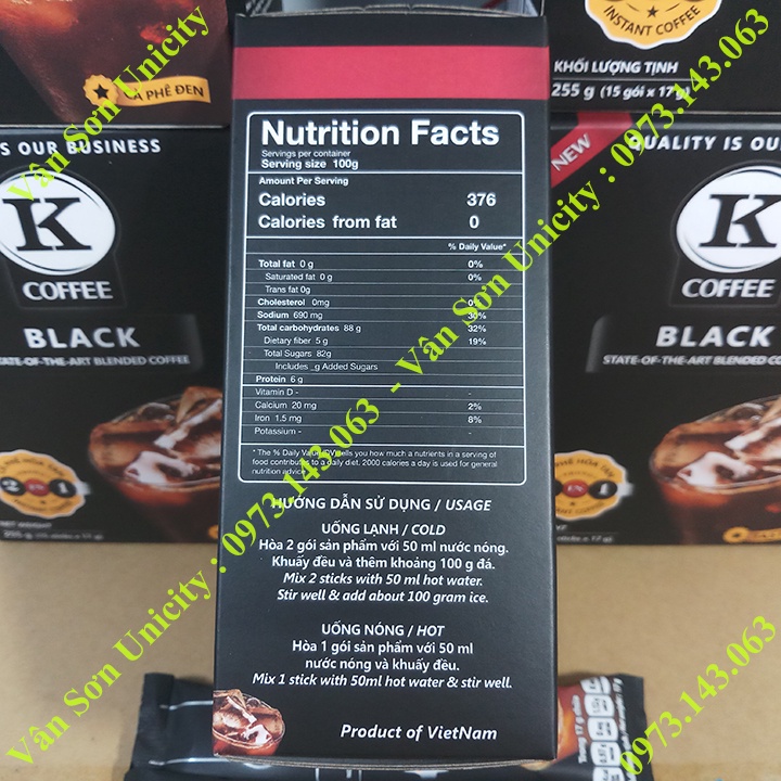 Gói nhỏ 17g cà phê đen K Coffee Black Phúc Sinh 2 in 1