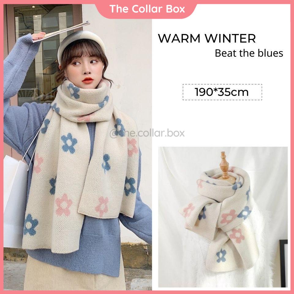 Khăn len quàng cổ mùa thu đông cao cấp khăn choàng dệt kim dày ấm họa tiết hoa size 190x35cm - Mã LE19 The Collar Box