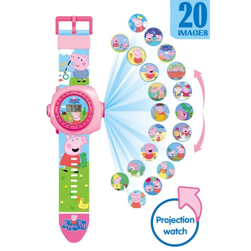 Đồng hồ chiếu hình điện tử bé gái hoạt hình heo Peppa Mèo Kitty ngựa Pony
