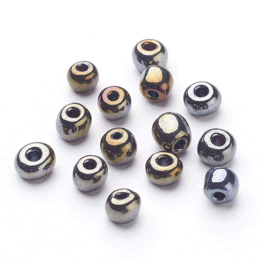 6/0 Electroplated Iris Round Glass Seed Beads Black 4mm Hole: 1mm about 495pcs/50g