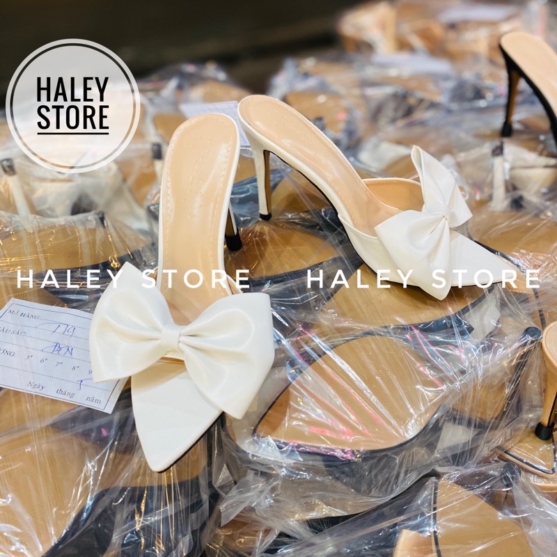 Guốc cao gót nơ lụa to xinh xắn sang chảnh hàng đẹp HALEY STORE