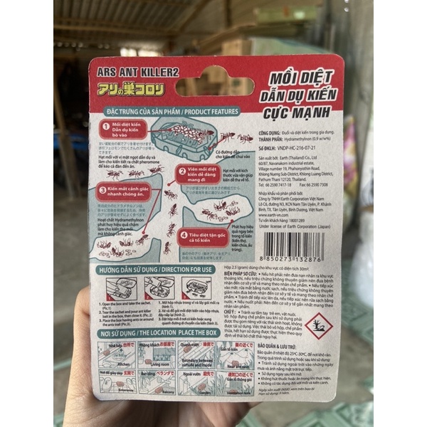 Mồi Diệt Kiến ARS Ant Killer 2 Diệt kiến tận gốc bẫy dẫn dụ kiến hàng nhập khẩu chính hãng Nhật Bản Super Arinosu Koroki