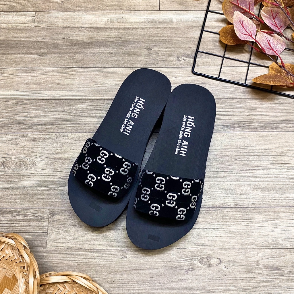 Dép đế xuồng quai nhung phối họa tiết siêu sang chảnh - TT429