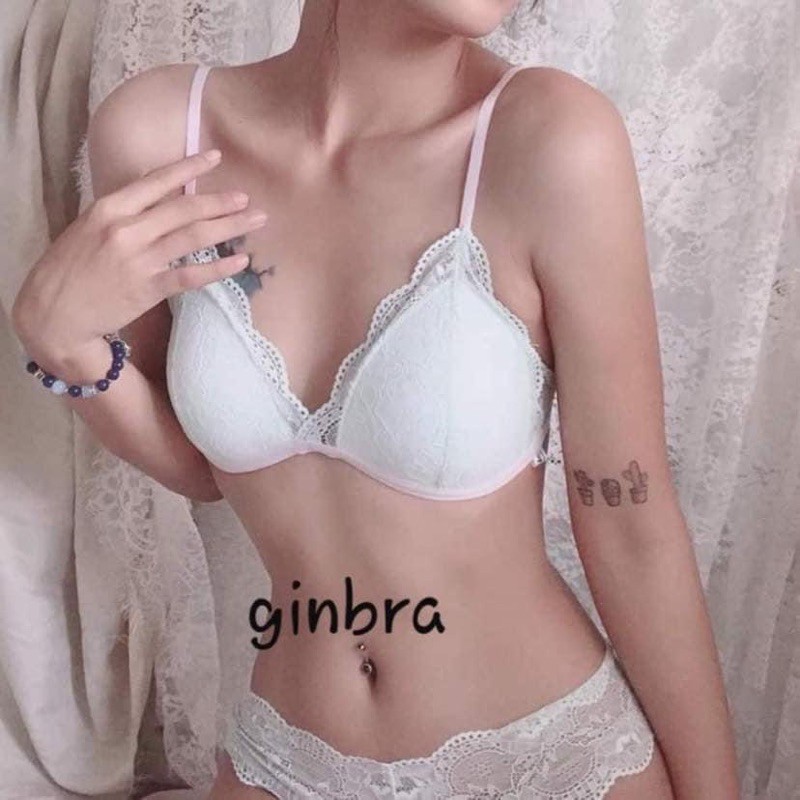 👙 Bra thiết kế 👙 Bộ đồ lót ren Bralette họa trắng đơn giản có mút mỏng, cực quyến rũ, hình thật shop tự chụp