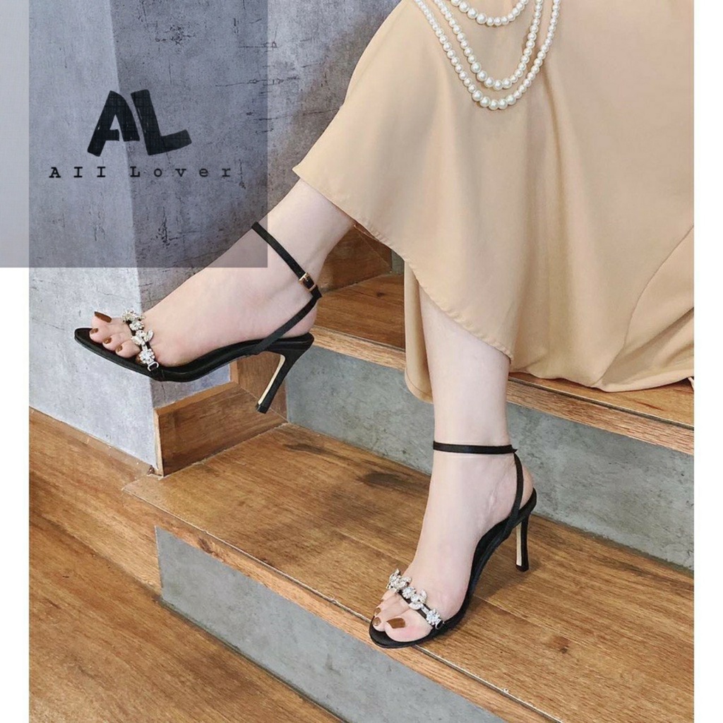 GIÀY NỮ ALI LOVER - CAO GÓT QUAI NGANG ĐẾ NHỌN - SANDAL NỮ DÂY MẢNH ĐÍNH ĐÁ 9 PHÂN - AG220931