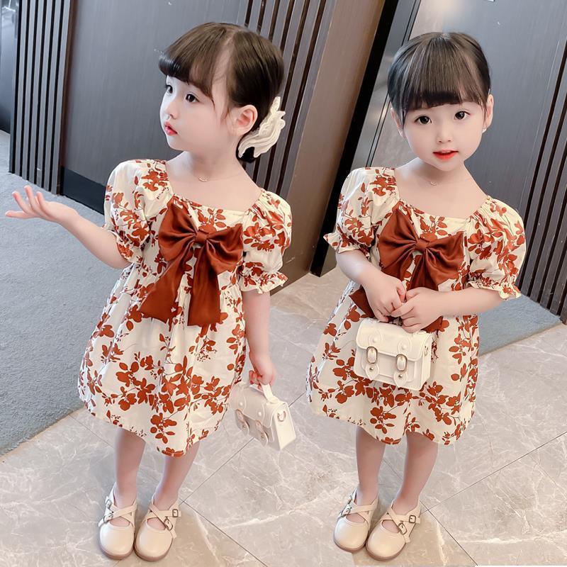 Đầm Công Chúa Ngắn Tay Họa Tiết Hoa Thời Trang Mùa Hè Hàn Quốc 2022 Mới Dành Cho Bé Gái