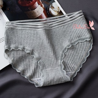 Quần cotton tăm màu trơn viền ren ôm mông cạp viền 3 sọc lưới