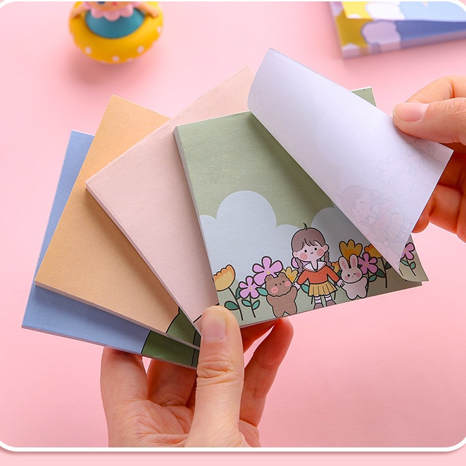 PK726 Tệp 50 tờ Giấy note ghi nhớ Post-It, màu pastel dễ thương in hình hoạt hình; tiện dụng; kích thước 80X 80 Cm