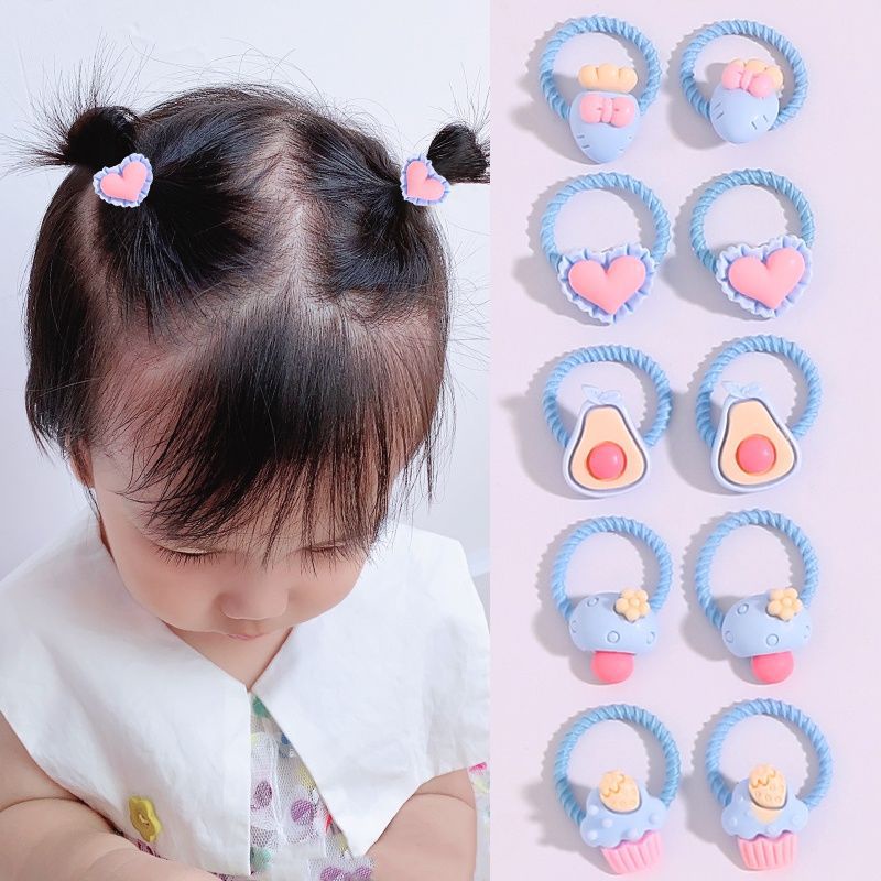 Set 10 Dây Cột Tóc Co Giãn Đính Hoa / Động Vật Nhiều Màu Sắc Dễ Thương Cho Bé Gái