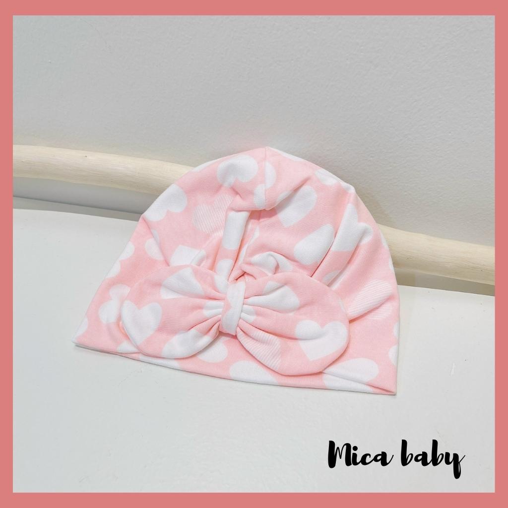 Mũ nón turban chất cotton màu hồng trái tim dễ thương cho bé gái MTB166 Mica Baby