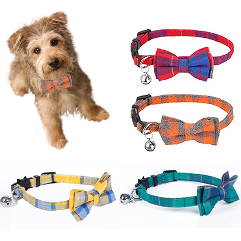 Vòng Cổ Cotton Kẻ Sọc Gắn Chuông Nhỏ An Toàn Dành Cho Chó Chihuahua