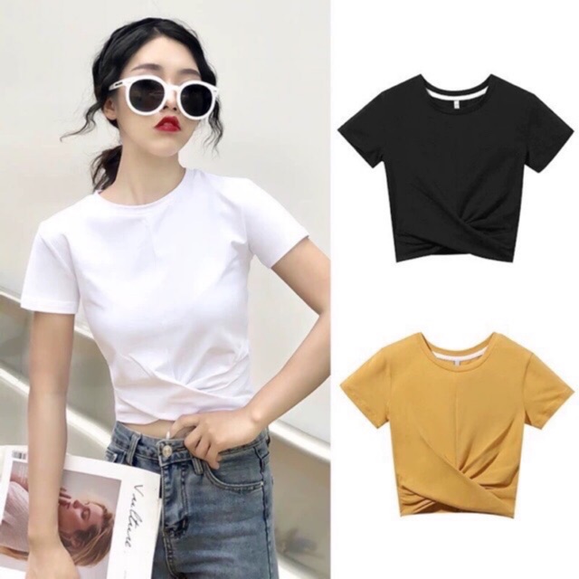 Áo croptop xoắn eo nữ cộc tay siêu xinh