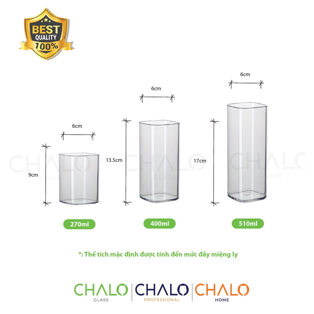 Ly thủy tinh vuông không đáy, siêu mỏng 270ml ~ 510ml (Chiếc lẻ, không in hình,thủy tinh chịu nhiệt Borosilicat) - ODR-C
