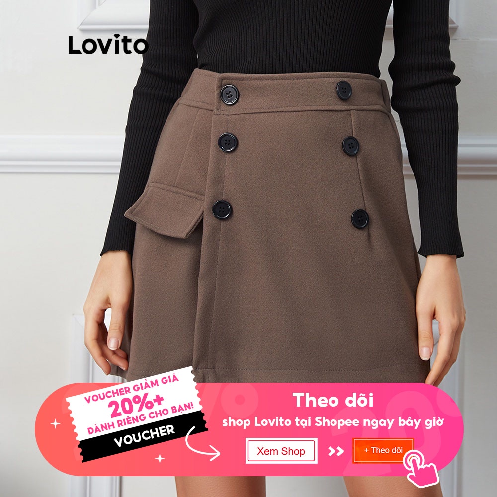 Quần short lưng cao Lovito màu đen/kaki L09106 | BigBuy360 - bigbuy360.vn