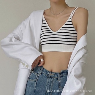 Áo bra 2 dây kẻ ngang basic có lót đệm ngực vintage Hàn Quốc