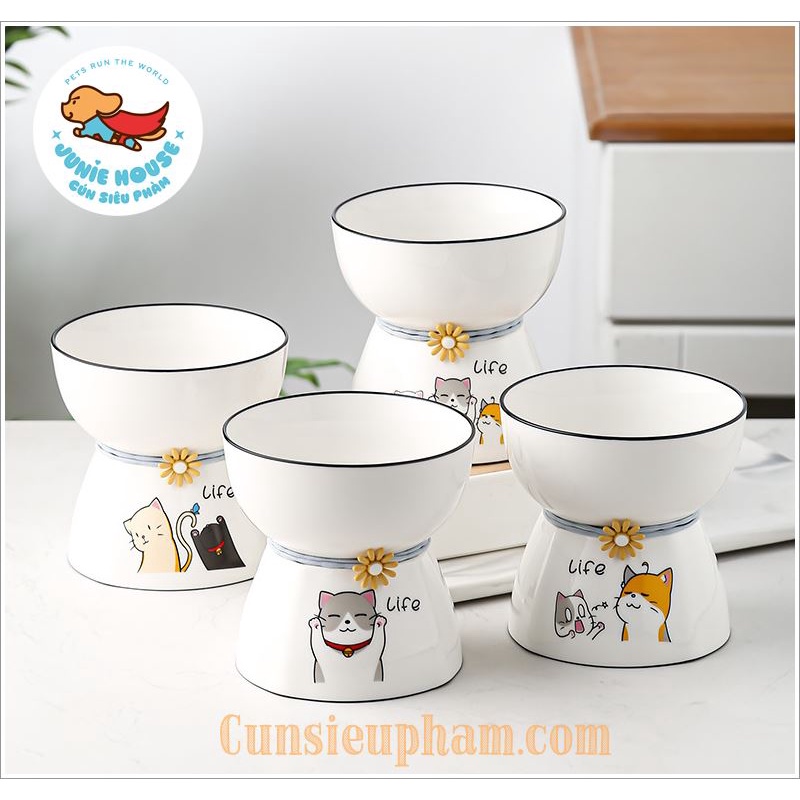 Khay ăn sứ tròn chống mỏi cổ cho mèo
