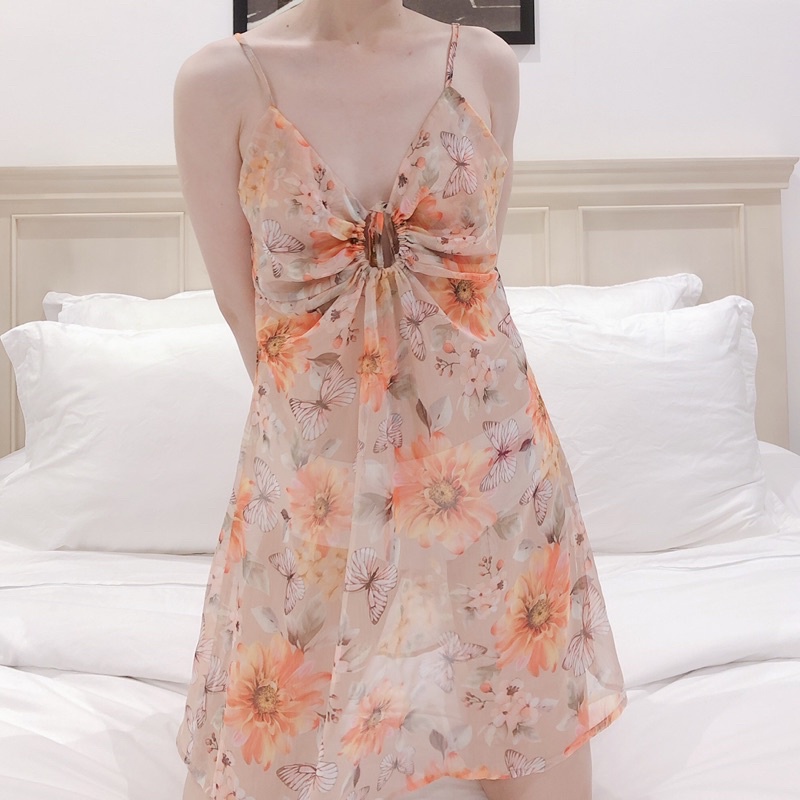 Váy ngủ hoa voan tơ xuyên thấu