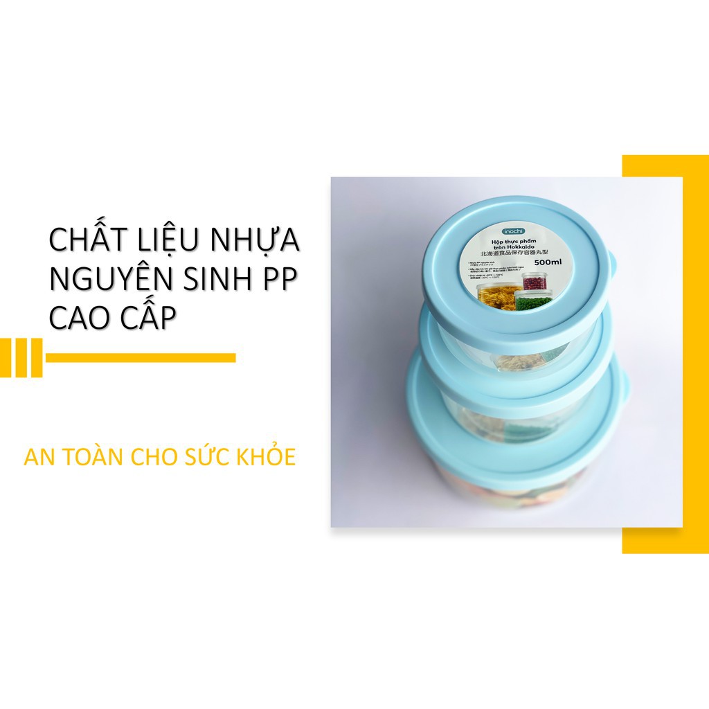 Bộ 3 Hộp Nhựa Đựng Thực Phẩm, Thức Ăn Hokkaido Tròn - Nhựa Cao Cấp Trong Suốt Bền Kín Chịu Nhiệt Cao Tiêu Chuẩn Nhật