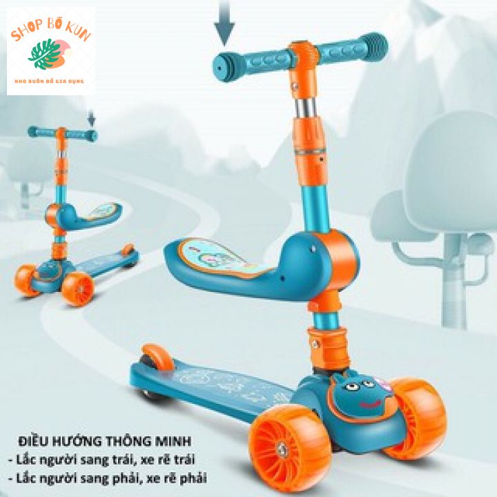 Xe Scooter cho bé , Chòi chân, Xe trượt cho bé có ghế ngồi, bánh có đèn có nhạc 3 in 1 chịu lực 90KG. hàng đẹp.