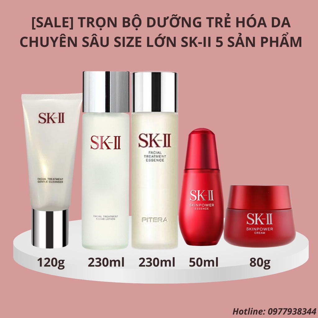 (SALE) Trọn bộ dưỡng chống lão hóa, trẻ hóa da chuyên sâu SK-II/ SK2/ SKII size lớn 5 sản phẩm