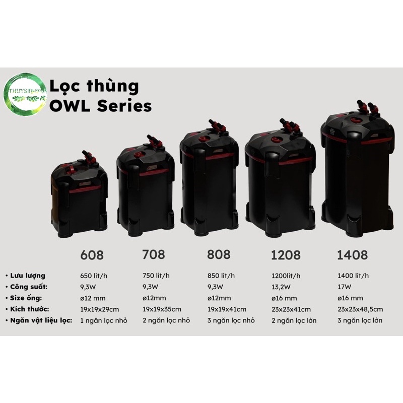 Lọc thùng thủy sinh OWL , OWL 708 | OWL 808 | OWL 1208 | OWL 1408 máy lọc thùng bể thủy sinh, bể cá cảnh, lọc thùng owl