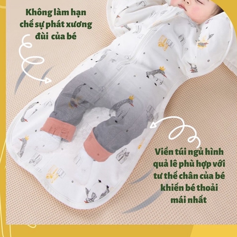 Túi ngủ trẻ em - nhộng chũn cho bé chất cotton tay mở tùy thích giúp bé ngủ ngon ,Cai nhộng , chống giật mình