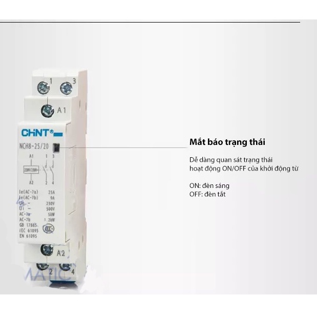 Khởi động từ 1 pha CHINT NCH8-25/20 25A 220V - Thiết bị đóng ngắt trung gian, Tăng công suất ổ cắm/công tắc thông minh