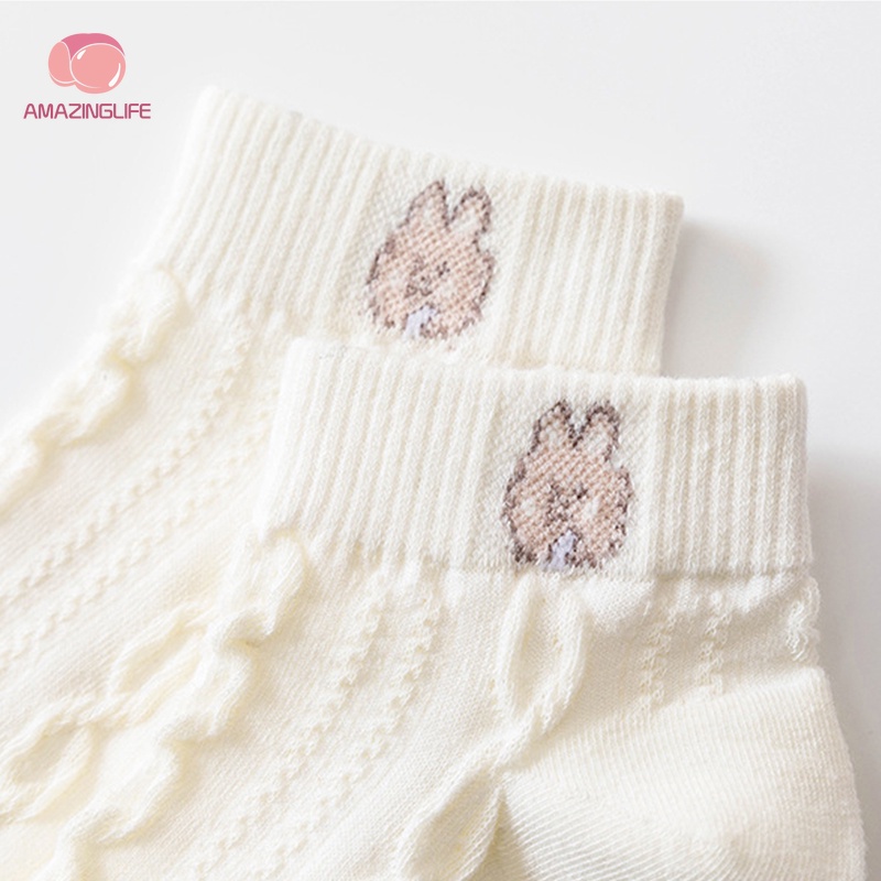 Vớ Trắng Thoáng Khí Co Giãn Mềm Mại Thân Thiện Với Làn Da Hình Gấu Dễ Thương Phong Cách Ngẫu Nhiên Mùa Hè Cho Nữ