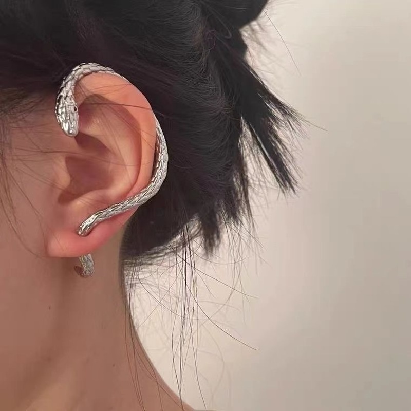 1 Khuyên Tai Tròn Mạ Bạc Hình Rắn Thời Trang Unisex
