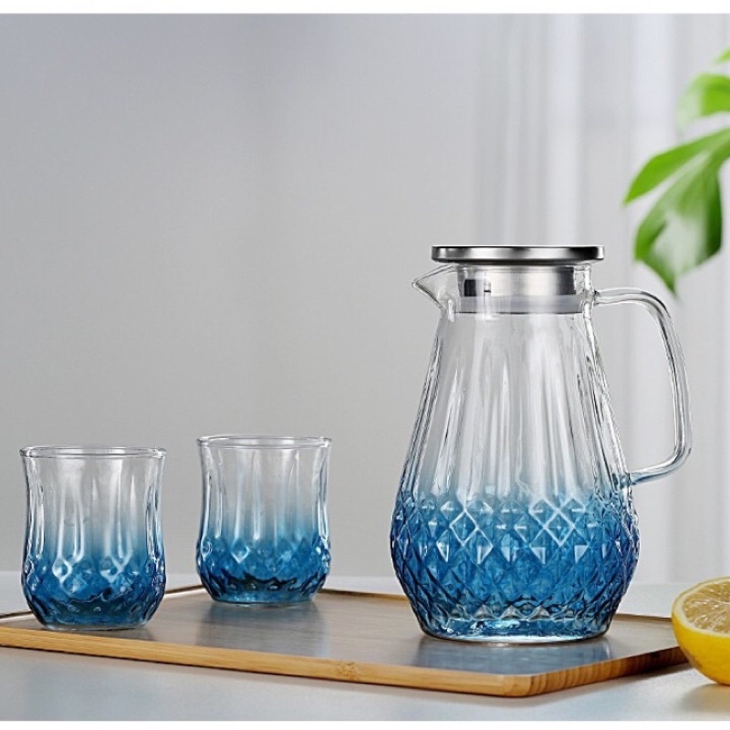 Bình nước thủy tinh xanh ngọc 1.5L cao cấp nắp inox