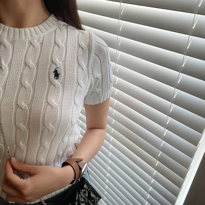 Áo Thun Dệt Kim Ngắn Tay Cổ Tròn Màu Trơn Thời Trang Retro Cho Nữ