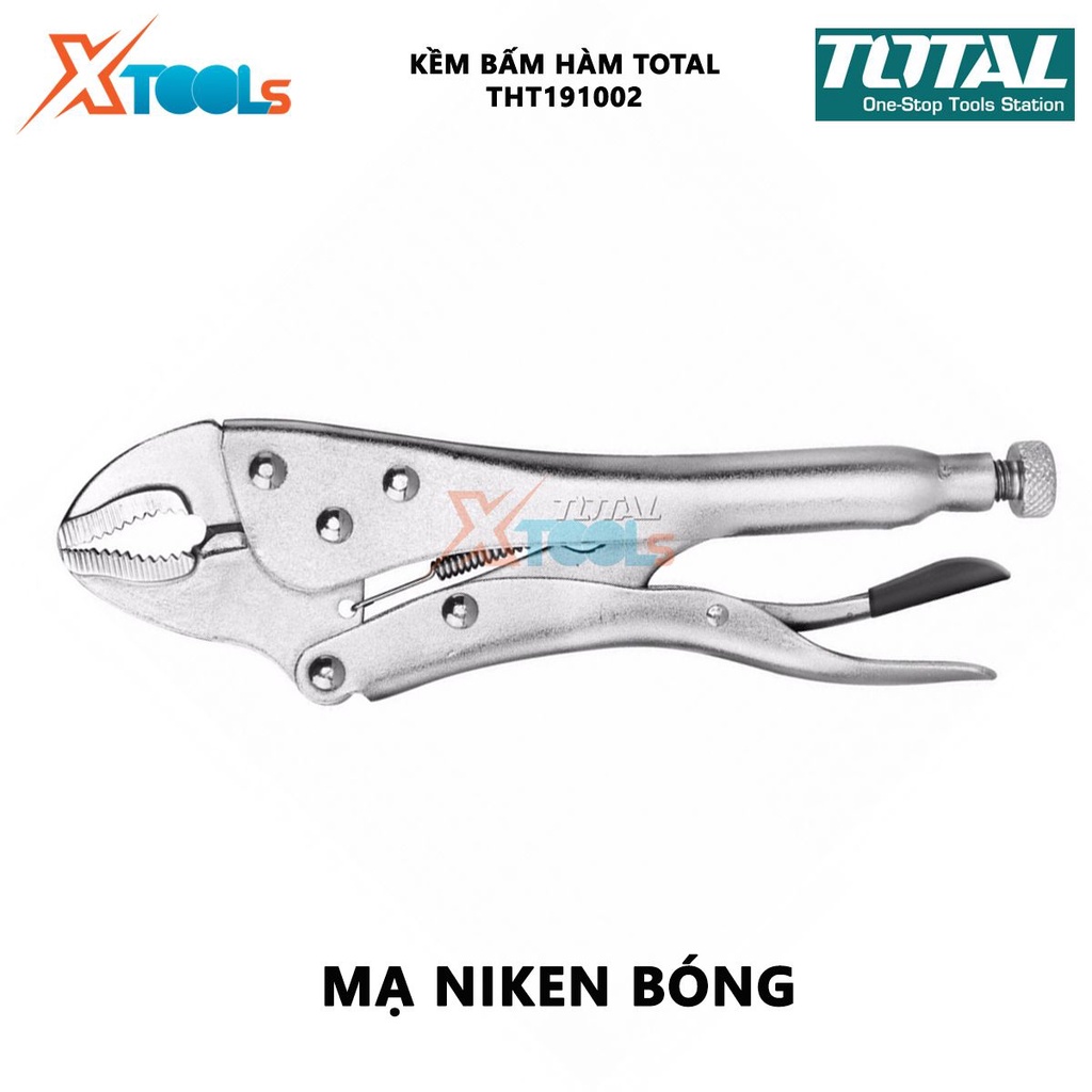 Kềm bấm hàm TOTAL THT191002 Kìm bấm hàm Kích thước 10'' thép không gỉ, mạ niken bóng kẹp chặt, khóa, hỗ trợ siết lực,mở