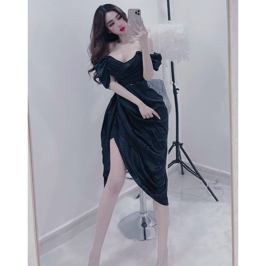 ĐẦM TRỄ VAI XẾP NGỰC XẺ TÀ VẠT XÉO ĐI TIỆC SANG HÚT HỒN - QANU303 | BigBuy360 - bigbuy360.vn