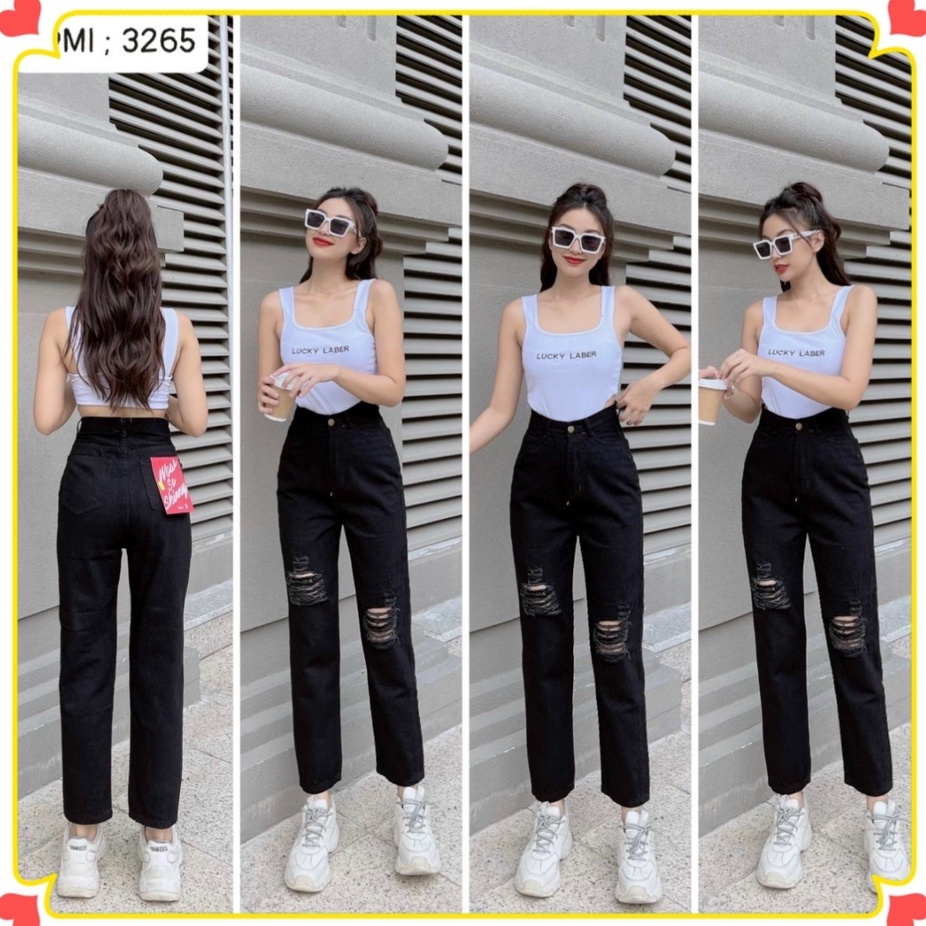 Quần baggy jean nữ cạp cao, quần bò nữ rách kiểu chất jean dày mềm không dãn - Jeans Fashion93